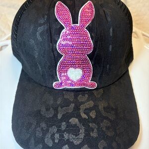 Custom Cutie- Black Cap with Pink Sequin Bunny
